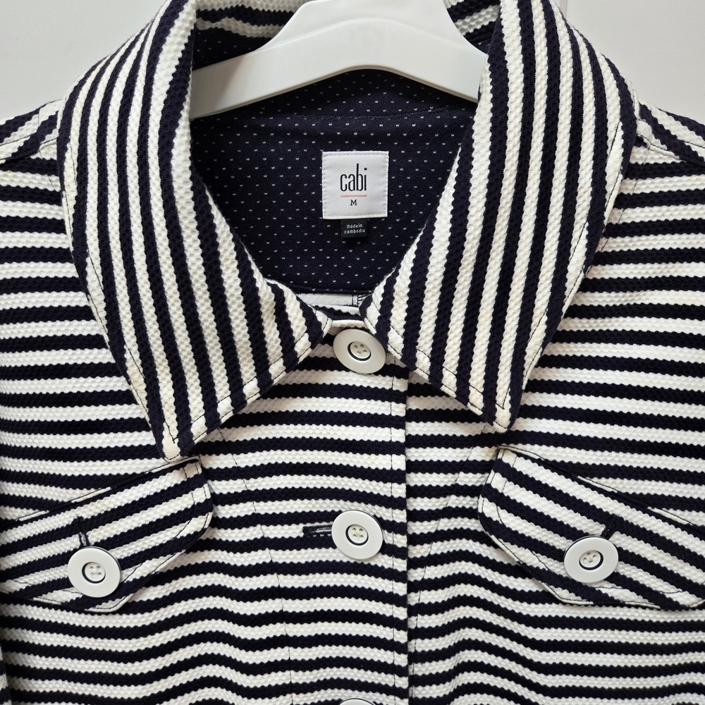 CAbi Jacket Womens M Navy Blue White Striped Nautical Harbour Workwear Casual - Picture 15 of 16